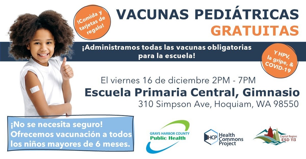 No-cost immunization event notice in Spanish.
